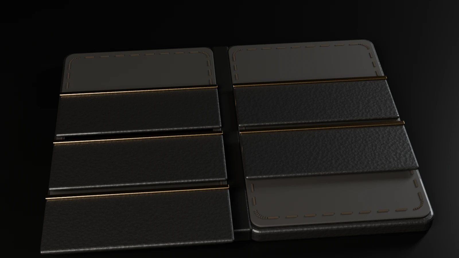 AIVOR ONE interior: three card positions, identity window and cash pocket, with contrast stitching